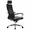 Кресло офисное МЕТТА "К-32" хром, экокожа, подголовник, сиденье и спинка мягкие, черное - фото 2684279