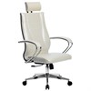 Кресло офисное МЕТТА "К-34" хром, экокожа, подголовник, сиденье и спинка мягкие, белое - фото 2686569