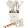Набор силиконовых кухонных принадлежностей с деревянными ручками 13 в 1, молочный, DASWERK, 608196 - фото 2706867