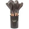 Набор силиконовых кухонных принадлежностей с деревянными ручками 12 в 1, серо-коричневый, DASWERK, 608195 - фото 3026542