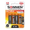 Батарейки аккумуляторные Ni-Mh пальчиковые КОМПЛЕКТ 4 шт., АА (HR6) 1600 mAh, SONNEN, 455605 - фото 3304645