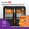 Кисти художественные набор 15 шт. + мастихин в пенале, белые, синтетика, BRAUBERG ART DEBUT, 201044 - фото 3445711