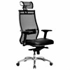 Кресло офисное МЕТТА "SAMURAI" SL-3.05, с подголовником, сверхпрочная ткань-сетка/экокожа, черное - фото 3944579