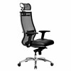 Кресло офисное МЕТТА "SAMURAI" SL-3.05, с подголовником, сверхпрочная ткань-сетка/экокожа, черное - фото 3944610