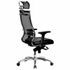 Кресло офисное МЕТТА "SAMURAI" SL-3.05, с подголовником, сверхпрочная ткань-сетка/экокожа, черное - фото 3944643