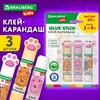 Клей-карандаш "Лапки" Cat Paw, 9 г, фигурный колпачок, 3 шт. на блистере, BRAUBERG KIDS, 271982 - фото 4040578