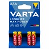 Батарейки алкалиновые "мизинчиковые" КОМПЛЕКТ 4 шт., VARTA LONGLIFE MAX POWER, ААА (LR03,15А), блистер, 4703101404 - фото 5372940