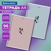 Тетрадь А4, 96 л., BRAUBERG, гребень, клетка, матовая ламинация, Пастель_3, (микс в спайке), 405320 - фото 6180792