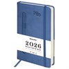 Ежедневник датированный 2026 А5 138x213мм BRAUBERG Optimal, под кожу, резинка, держатель для ручки, синий, 117464 - фото 6280468