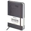 Ежедневник датированный 2026 А5 138x213мм BRAUBERG Optimal, под кожу, резинка, держатель для ручки, серый, 117469 - фото 6280476