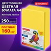 Бумага цветная ПЛОТНАЯ BRAUBERG, А4, 160 г/м2, 250 л., желтая, интенсив, для печати, творчества, 116674 - фото 6309989