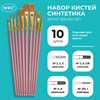 Кисти набор 10 шт., синтетика, розовые, № 2/0-8 (Круглые; Овальные; Плоские; Лайнеры), WBZ, 201088 - фото 6329414