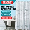 Шторка для ванной ПОЛИЭСТЕР, 180х180см, кольца в комплекте, БЕЛЫЙ МРАМОР, PRIMILA, 700079 - фото 6566617