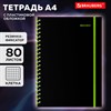 Тетрадь обложка пластик, А4 80 л., спираль пластик, резинка, клетка, BRAUBERG, черный/зеленый, 405383 - фото 6881616