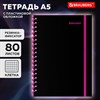 Тетрадь обложка пластик, А5 80 л., спираль пластик, резинка, клетка, BRAUBERG, черный/розовый, 405384 - фото 6881618