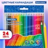 Карандаши цветные BRAUBERG, 24 цвета, цветной корпус, ПВХ бокс, шестигранные, 182068 - фото 7047851