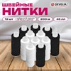 Нитки швейные 45 ЛЛ, 200 м, полиэстер, НАБОР 12 штук, 6 белых / 6 черных, DEVELIA (Девелиа), 609620 - фото 7165222