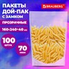 Пакет дой-пак с замком ZIP LOCK, прозрачный, 160х240 + 40 мм, 100 штук, 70 мкм, BRAUBERG, 700698 - фото 7527411