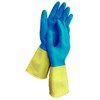 Перчатки МНОГОРАЗОВЫЕ латексные LAIMA "БИКОЛОР", сине-желтые, ОСОБО ПРОЧНЫЕ, хлопковое напыление, размер S (малый), вес 52 г, 700541 - фото 8463927