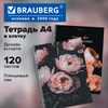 Тетрадь А4, 120 л., BRAUBERG, гребень, клетка, глянцевый лак, "Цветы", 405645 - фото 9515941
